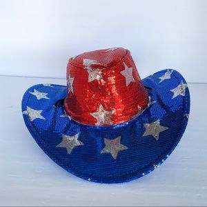 USA 4th of July Sparkle Cowboy Fashion Hat Red White Blue